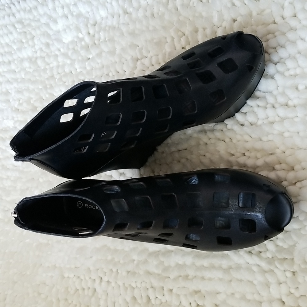 Rockport Zelia Leather Peep Toe Wedge, Sz 9